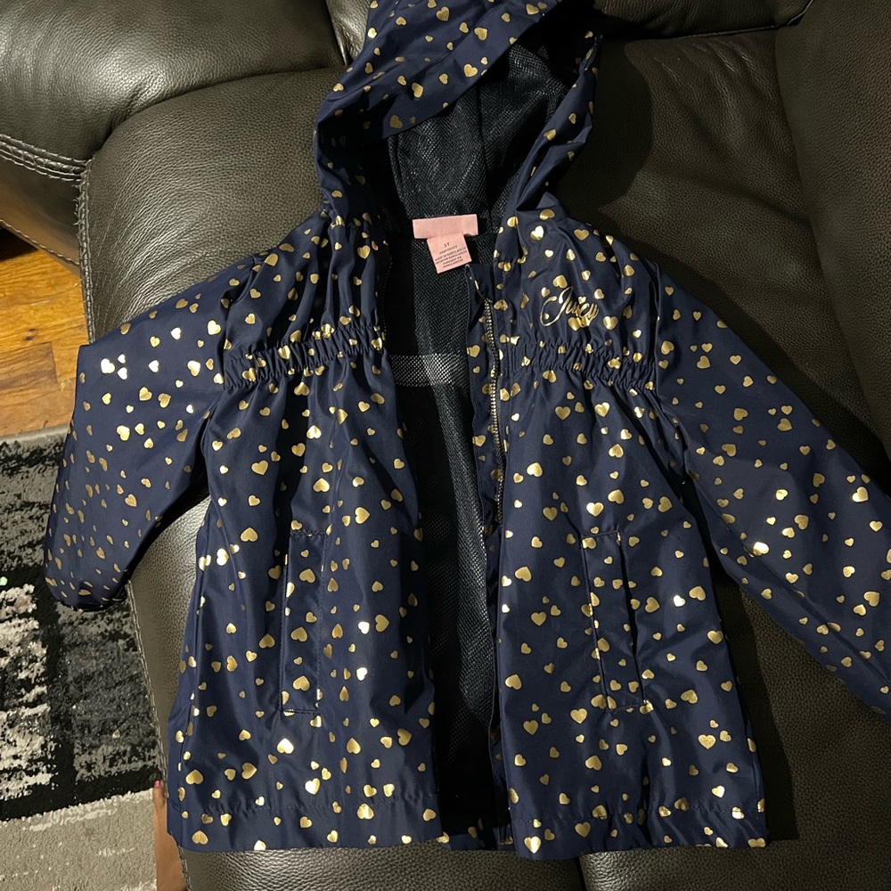 Juicy Couture Navy Raincoat with Gold Hearts
